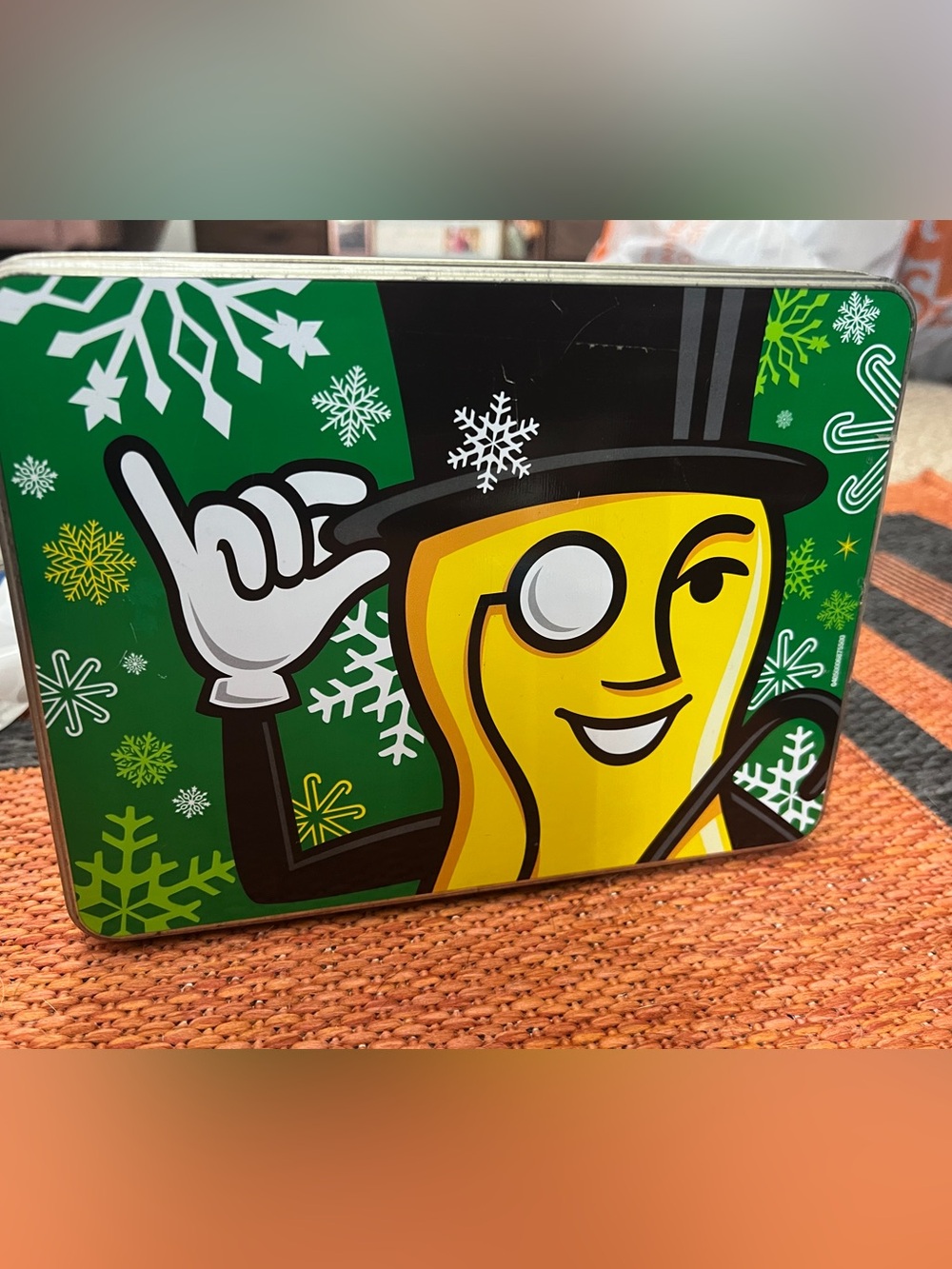 Vintage 1997 Planters Mr Peanut Winter Holiday Christmas Tin
